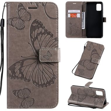 Peněženkové kožené pouzdro Pressed Printing Butterfly pro Samsung Galaxy A51- Šedá