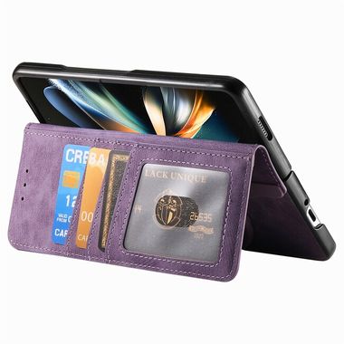 Peněženkové kožené pouzdro Retro pro Samsung Galaxy Z Fold4 - Fialová