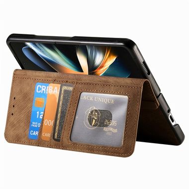 Peněženkové kožené pouzdro Retro na Samsung Galaxy Z Fold4 - Hnědá
