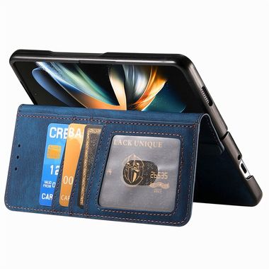Peněženkové kožené pouzdro Retro pro Samsung Galaxy Z Fold4 - Modrá
