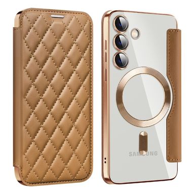 Peněženkové kožené pouzdro Rhombus Shield pro Samsung Galaxy S24 Plus 5G - Hnědá