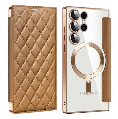 Peněženkové kožené pouzdro Rhombus Shield pro Samsung Galaxy S24 Ultra 5G - Hnědá