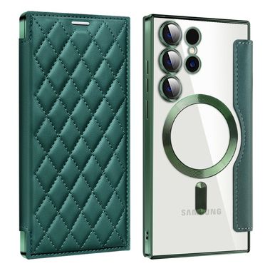 Peněženkové kožené pouzdro Rhombus Shield pro Samsung Galaxy S24 Ultra 5G - Zelená