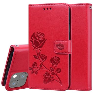 Peneženkové kožené pouzdro ROSE na iPhone 13 Mini - Červená