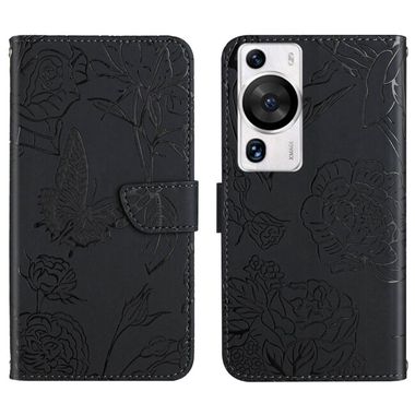 Peněženkové kožené pouzdro Skin Feel Butterfly na Huawei P60 Pro - Černá
