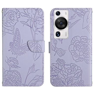 Peněženkové kožené pouzdro Skin Feel Butterfly na Huawei P60 Pro - Fialová