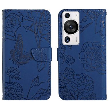 Peněženkové kožené pouzdro Skin Feel Butterfly na Huawei P60 Pro - Modrá