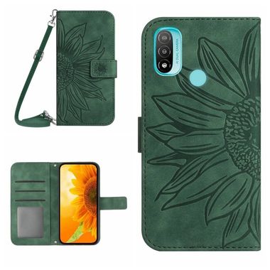 Peněženkové kožené pouzdro Skin Feel Sun Flower pro Motorola Moto E20/E30/E40 - Zelená