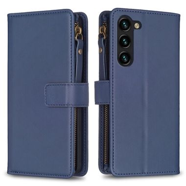 Peněženkové kožené pouzdro Slots Zipper pro Samsung Galaxy S24 Plus 5G - Modrá