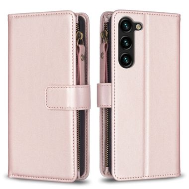 Peněženkové kožené pouzdro Slots Zipper pro Samsung Galaxy S24 Plus 5G - Růžové zlato
