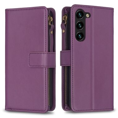 Peněženkové kožené pouzdro Slots Zipper pro Samsung Galaxy S24 Plus 5G - Tmavě fialová