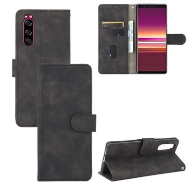 Peňaženkové kožené pouzdro SKIN-FEEL na Sony Xperia 5 - Černá