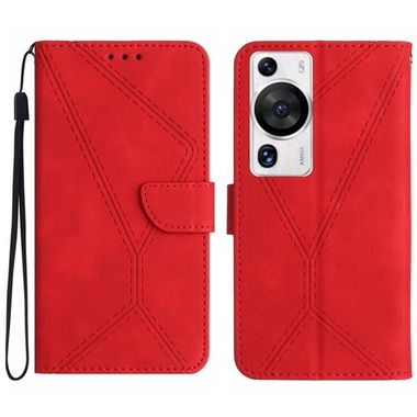Peněženkové kožené pouzdro Stitching na Huawei P60 Pro – Červená