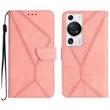 Peněženkové kožené pouzdro Stitching na Huawei P60 Pro – Růžová
