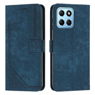 Peněženkové kožené pouzdro Stripe Pattern pro Honor X8 5G/X6– Modrá