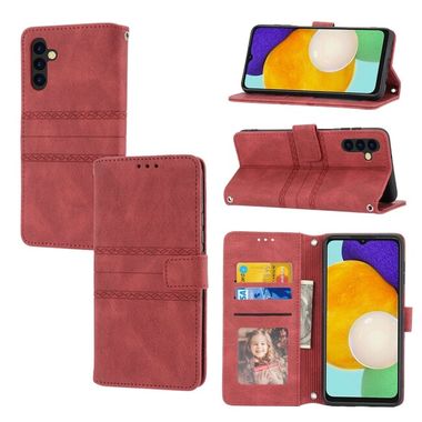 Peněženkové kožené pouzdro STRIPES pro Samsung Galaxy A14 4G/5G - Červená