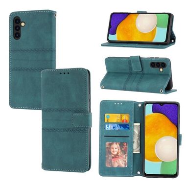 Peněženkové kožené pouzdro STRIPES pro Samsung Galaxy A14 4G/5G - Tmavě zelená