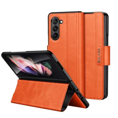 Peněženkové kožené pouzdro SULADA Snap pro Samsung Galaxy Z Fold5 - Oranžová