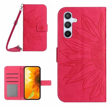 Peněženkové kožené pouzdro Sun flower pro Samsung Galaxy S24 Plus 5G - Růžovo červená