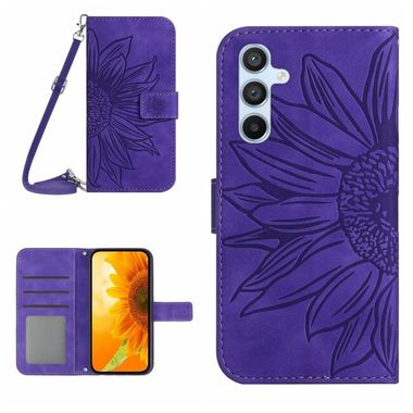 Peněženkové kožené pouzdro Sun flower pro Samsung Galaxy S24 Plus 5G - Tmavě fialová