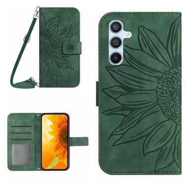 Peněženkové kožené pouzdro Sun flower pro Samsung Galaxy S24 Plus 5G - Zelená