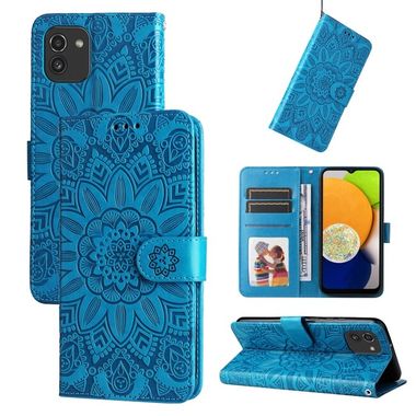 Peněženkové kožené pouzdro SUNFLOWER pro Samsung Galaxy A03 - Modrá