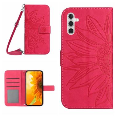 Peněženkové kožené pouzdro SUNFLOWER pro Samsung Galaxy A04s - Růžově červená