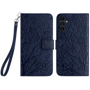 Peněženkové kožené pouzdro Tree Birds pro Samsung Galaxy A24 - Modrá