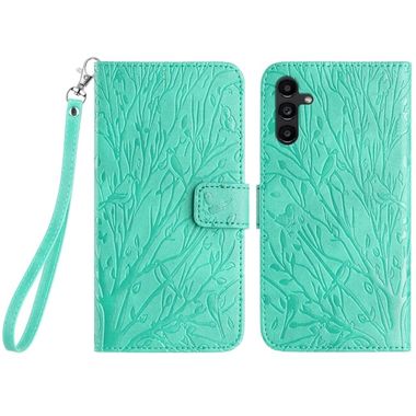 Peněženkové kožené pouzdro Tree Birds pro Samsung Galaxy A24 - Zelená