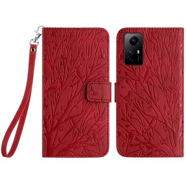 Peněženkové kožené pouzdro Tree Birds na Xiaomi Redmi Note 12S - Červená