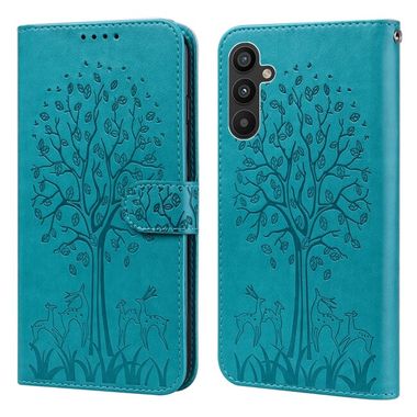 Peněženkové kožené pouzdro TREE & DEER pro Samsung Galaxy A34 5G - Modrá