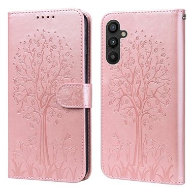 Peněženkové kožené pouzdro TREE & DEER pro Samsung Galaxy A34 5G - Růžová
