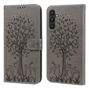Peněženkové kožené pouzdro TREE & DEER pro Samsung Galaxy A34 5G - Šedá