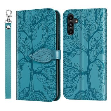 Peněženkové kožené pouzdro Tree Pattern pro Samsung Galaxy A25 5G - Modrá