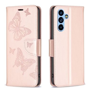 Peňeženkové kožené pouzdro TWO BUTTERFLIES pro Samsung Galaxy A54 5G – Růžově zlatá