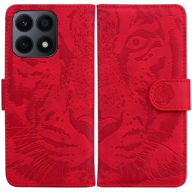 Peněženkové kožené pouzdro Vyrytý Tygr na Honor X8a - Červená