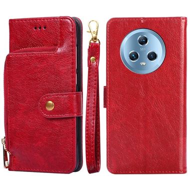 Peněženkové kožené pouzdro Zipper Bag na Honor Magic5 - Červená