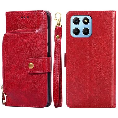 Peněženkové kožené pouzdro Zipper Bag pro Honor X8 5G/X6 - Červená
