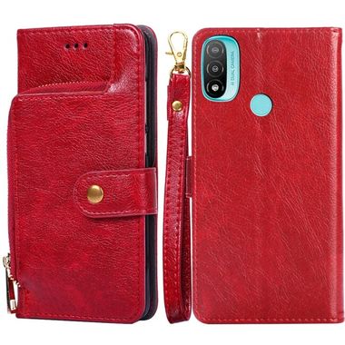 Peněženkové kožené pouzdro Zipper Bag na Motorola Moto E20/E30/E40 - Červená