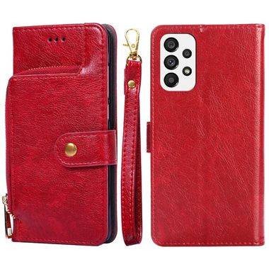Peněženkové kožené pouzdro Zipper Bag pro Samsung Galaxy A73 5G - Červená