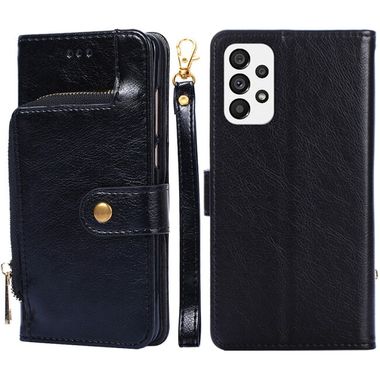 Peněženkové kožené pouzdro Zipper Bag pro Samsung Galaxy A73 5G - Černá