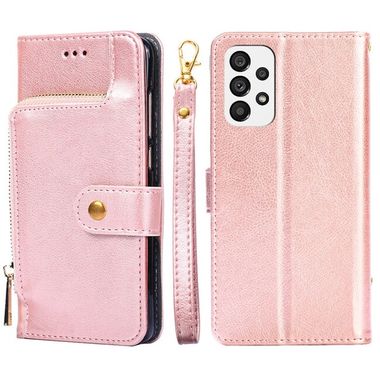 Peněženkové kožené pouzdro Zipper Bag pro Samsung Galaxy A73 5G - Růžové zlato