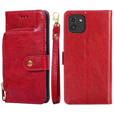 Peněženkové kožené pouzdro ZIPPER pro Samsung Galaxy A03 - Červená