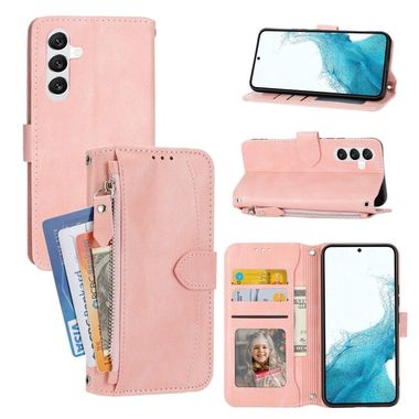 Peněženkové kožené pouzdro ZIPPER pro Samsung Galaxy A14 4G/5G - Růžová