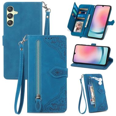 Peněženkové kožené pouzdro Zipper pro Samsung Galaxy A25 5G - Modrá