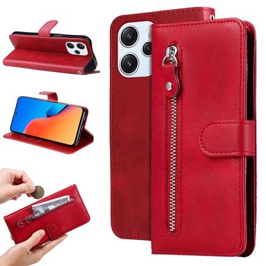 Peněženkové kožené pouzdro Zipper na Xiaomi Redmi 12 - Červená