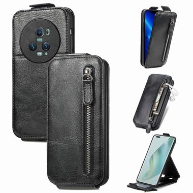 Peněženkové kožené pouzdro Zipper Wallet na Honor Magic5 Pro - Černá