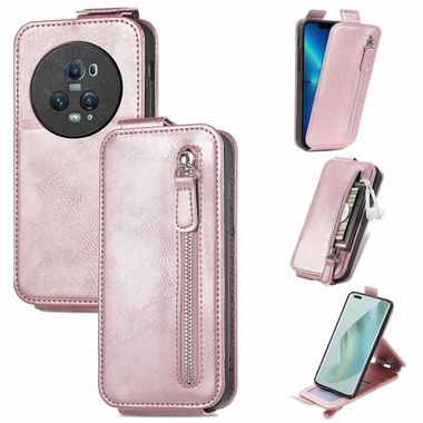Peněženkové kožené pouzdro Zipper Wallet pro Honor Magic5 Pro - Růžové zlato