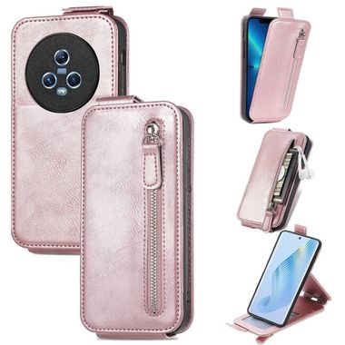 Peněženkové kožené pouzdro Zipper Wallet pro Honor Magic5 - Růžové zlato