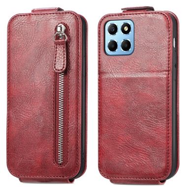 Peněženkové kožené pouzdro Zipper Wallet pro Honor X8 5G/X6 - Červená
